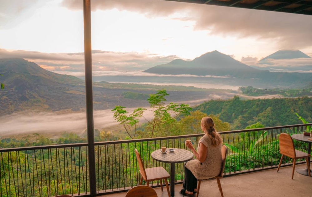 Hot coffee served at a restaurant overlooking Mt Batur Volcano Bali